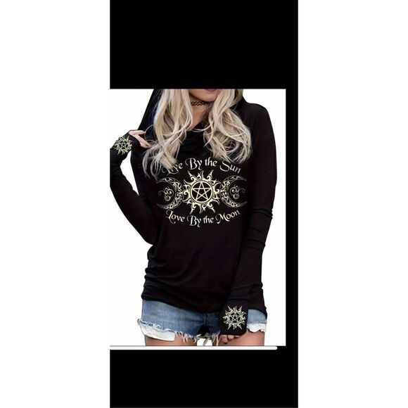 Gothic print hoodie “ live by the sun love by the Moon “fits smaller see chart - Picture 1 of 9
